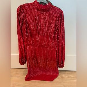 Rixo knee length red dress. Sequin detail